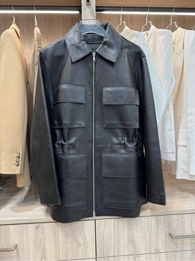 Stand Studio Black Leather Military Field Jacket